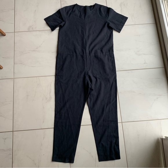 COS Short-Sleeve Jumpsuit black utilitarian style romper front pocket jumper - Picture 5 of 9